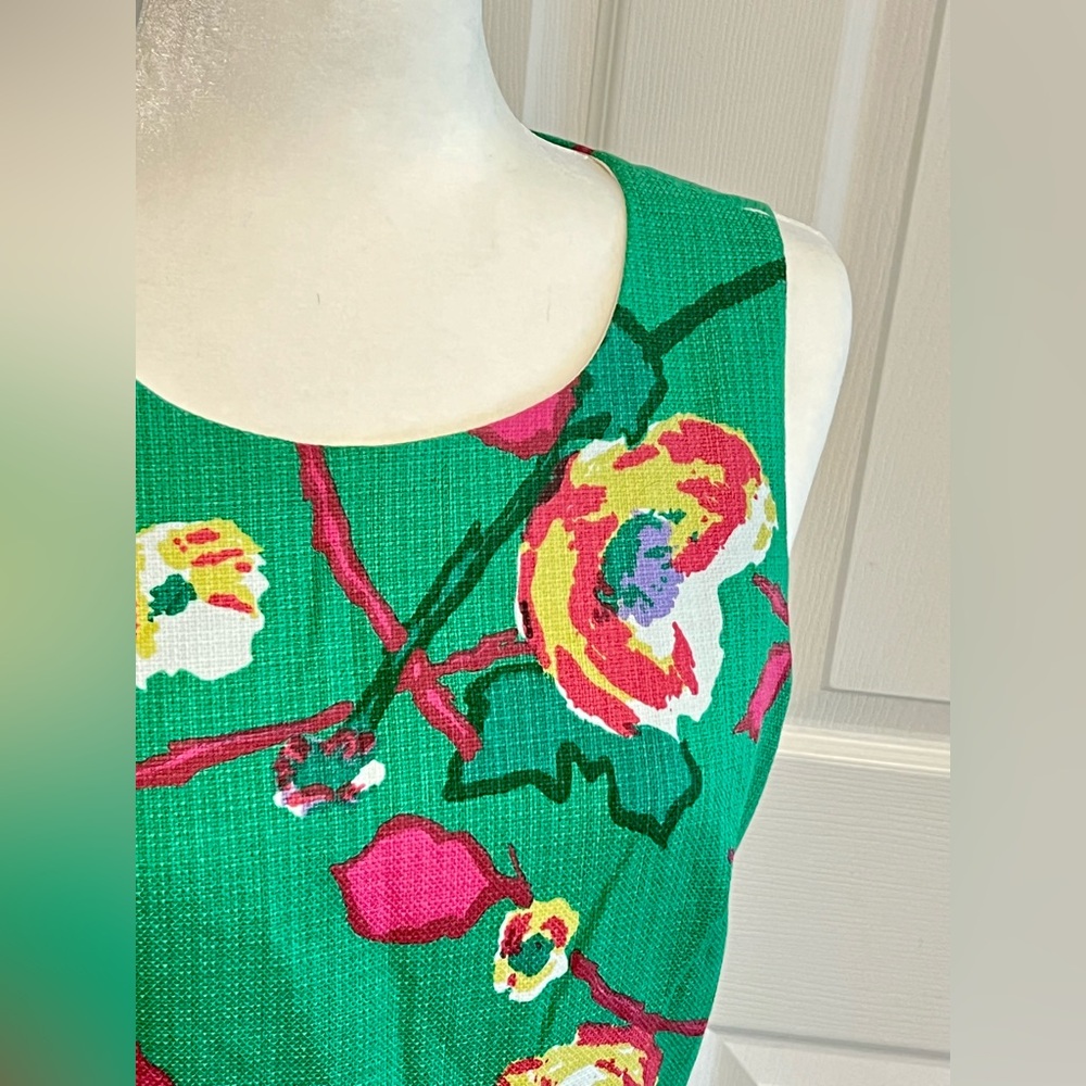 J. Crew Factory Garden Party Textured Shift Dress Floral Spring Print EUC Green - Picture 3 of 11